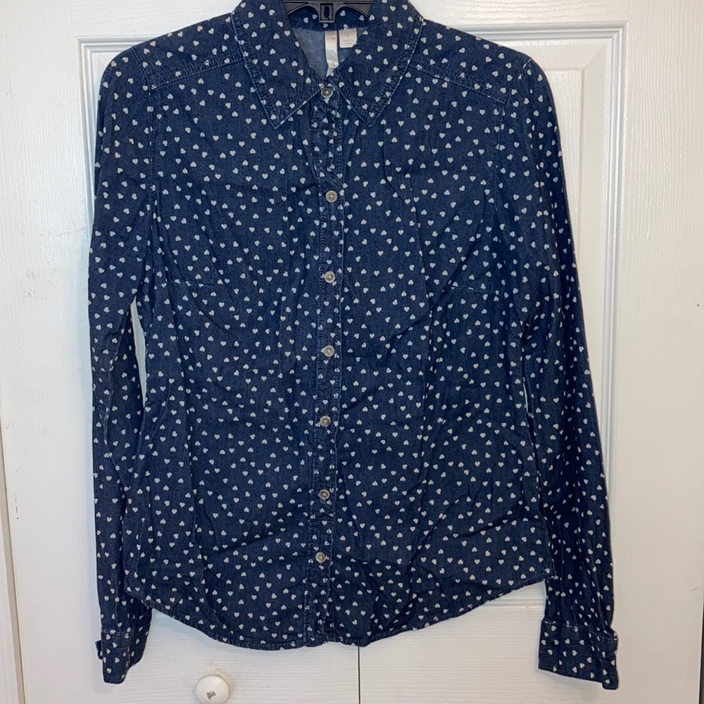 Long Sleeved Denim Top with Hearts